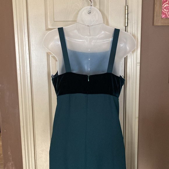 EUC Vintage Rhapsody Emerald Green Velvet Chiffon Square Neck Maxi Dress - Picture 6 of 9